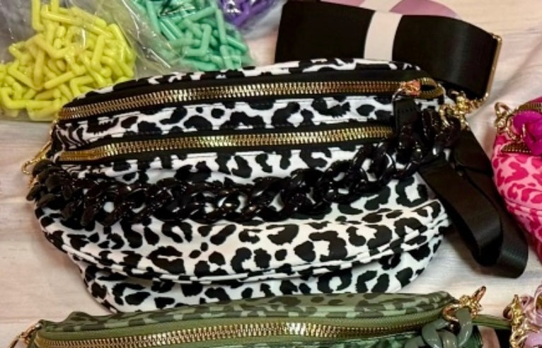 Leopard Bum Bags W/ Chain