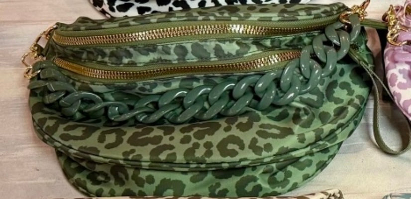 Leopard Bum Bags W/ Chain