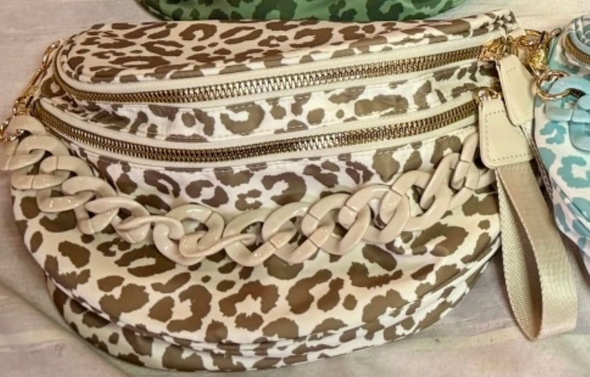 Leopard Bum Bags W/ Chain
