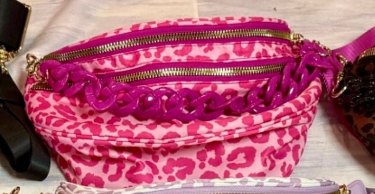 Leopard Bum Bags W/ Chain