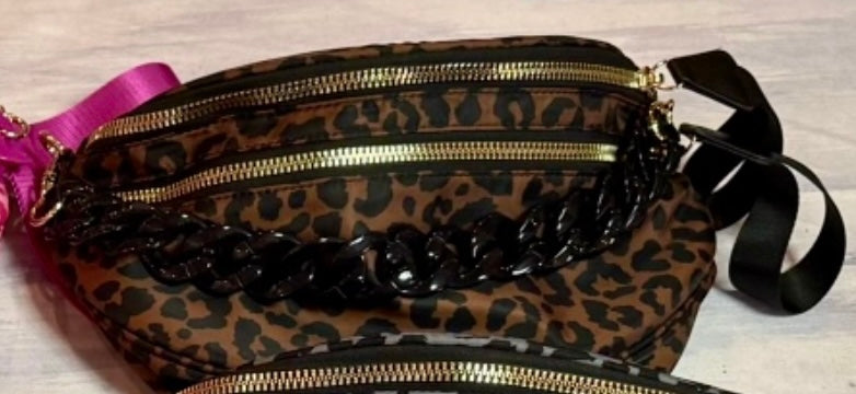 Leopard Bum Bags W/ Chain