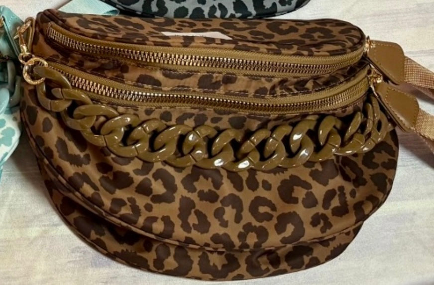 Leopard Bum Bags W/ Chain