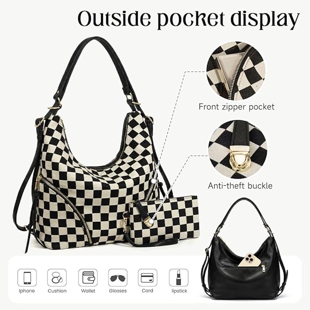 PU Leather Hobo Bag Backpack/Shoulder Bag, Pouch, & Charm