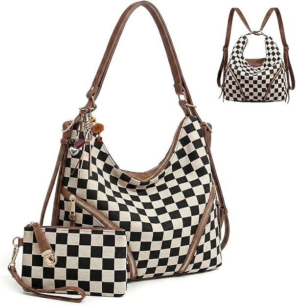PU Leather Hobo Bag Backpack/Shoulder Bag, Pouch, & Charm
