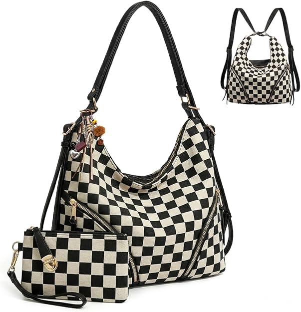 PU Leather Hobo Bag Backpack/Shoulder Bag, Pouch, & Charm