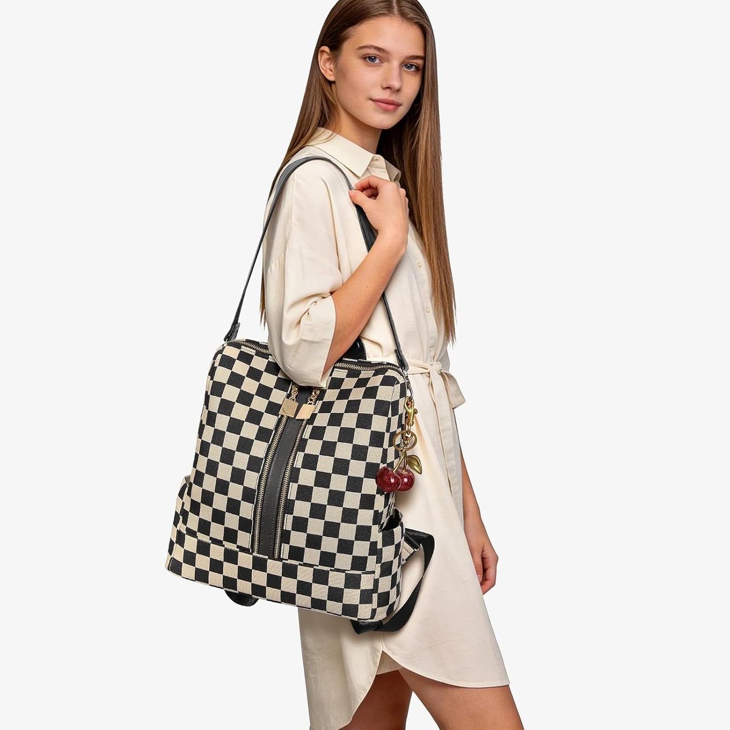 Large Checkered Backpack/Purses & Cherry Pendant
