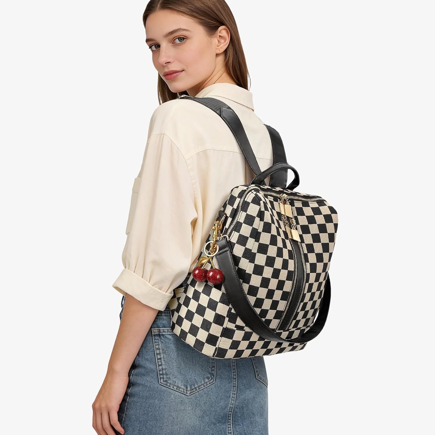 Large Checkered Backpack/Purses & Cherry Pendant
