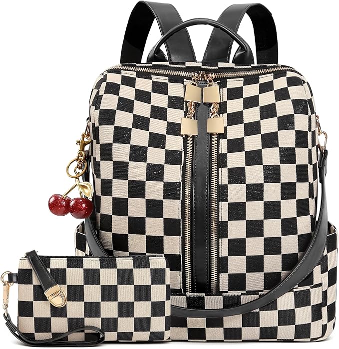 Large Checkered Backpack/Purses & Cherry Pendant