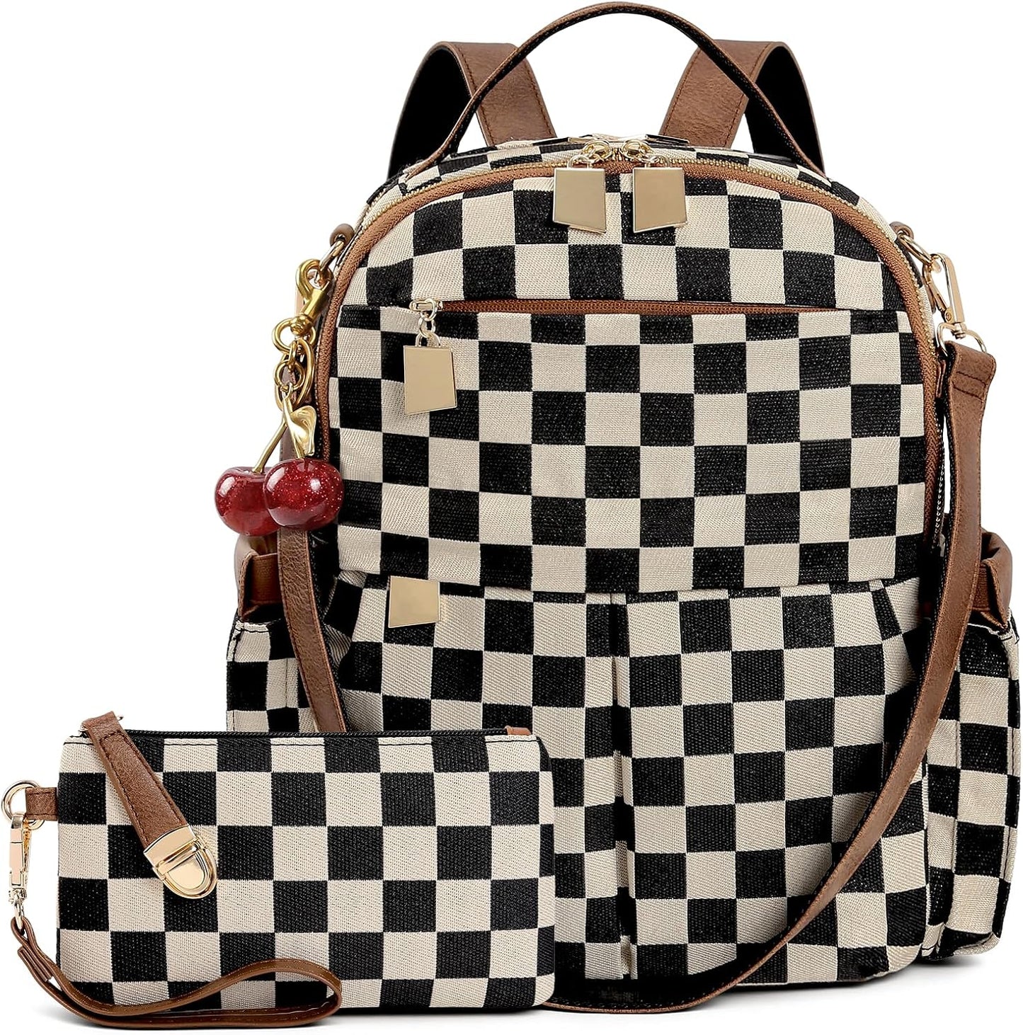 Large Checkered Backpack/Purses & Cherry Pendant