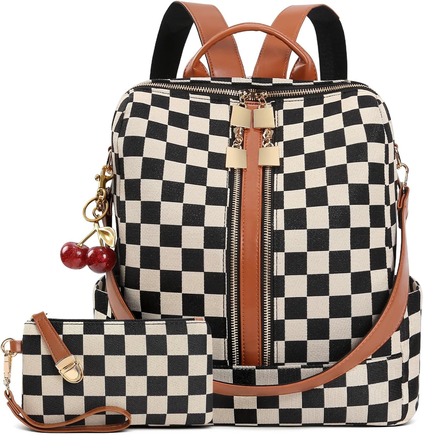 Large Checkered Backpack/Purses & Cherry Pendant
