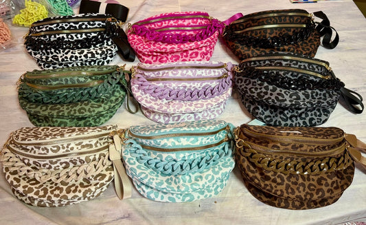 Leopard Bum Bags W/ Chain